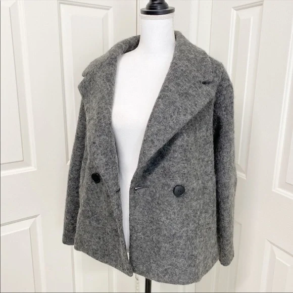 Pink Martini Gray Peacoat Wool Blend Jacket coat L - Picture 2 of 7